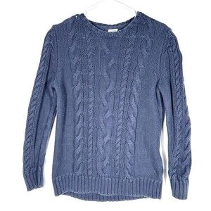 LL Bean Womens Cableknit Sweater Navy Blue Long Sleeve Pullover Sz Large